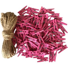 Tiny Wooden Clips Cute Clothespin Photo Paper DIY Craft Holder with Jute Twine Rose Red Pack 100