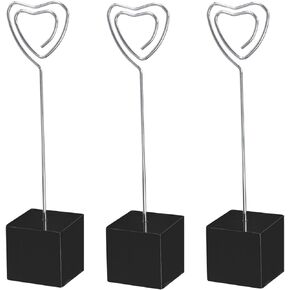 PATIKIL Resin Cube Base Picture Card Holder, 3 Pack Heart Shape Metal Clip Wire Clip Note Table Stand Holder for Party Meeting Wedding Displaying, Black
