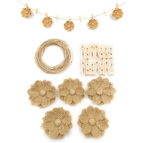 Photo Garland Banner - Clip Photo/Card Holders - Mini Clothespins with Decorative Jute Twine (TAN: Leaf Jute - Clothespins)