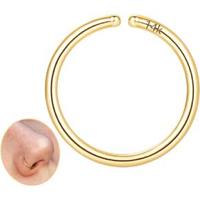 ALACLO 14K Gold Nose Ring Hoop for Women and Men, 8mm Tiny Gold Nose Ring Stud Piercing Jewelry, 20G