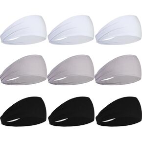 9pcs Mens Running Headbands Moisture Wicking Workout Wide Sweatband for Women Workout Sport Hairband for Head Basketball Football Cycling Running Yoga