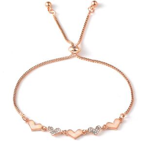 Heart Bracelet for Women 14K Gold Adjustable Heart Bracelet Dainty Cubic Zirconia Charm Heart Bracelets Mother's Day Jewelry for Gifts Women girls