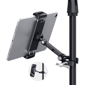 CreaDream Tablet Holder for Microphone Stand, Aluminum Mic Music Stand Holder Mount for Phone and iPad, Adjustable Tablet Holder Compatible with Devices from 4.7 to 12.9 inch Tablets & Smartphones