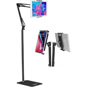 Spessn Adjustable Floor Stand Universal 360-degree Rotatable Metal Tablet Holder Compatible Samsung Galaxy Tab and Phones(Black)