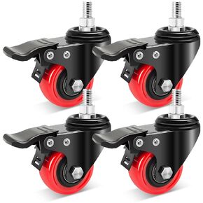 Nefish Stem Caster Wheels 2 Inch, 8 Pack, Heavy Duty Threaded Stem Casters, UNC 1/2"-13 x 1" Swivel Casters Set of 4 with Safety Dual Locking Wheel for Furniture and Cart