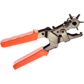 SE Heavy Duty Revolving Leather Punch with Comfort Grip, Orange - 6 Sizes for Belts, Watch Bands, Clothing, and More - 7924LP