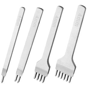 Leather Prong Punch Tool Set - 4Pcs 4mm 1/2/4/6 Prong Lacing Stitching Chisel Diamond Hole Punch Sewing Leathercraft Supplies for DIY Punching Cutting Leather Craft