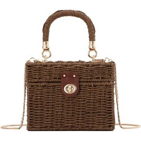 KUANG! Handwoven Rattan Bag for Women Woven Straw Square Crossbody Bag Vintage Basket Purse Beach Tote Bag