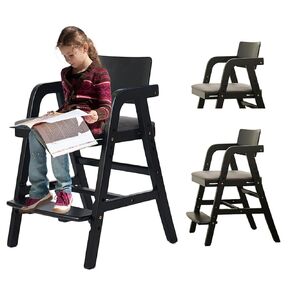 ALeesing Solid Wood High Chair for Toddlers to Teens, Adjustable Height Toddler Dining Chair, Easy to Clean Toddler Highchair with Removable PU Cushion for Dining, Studying, Step Tool, Walnut