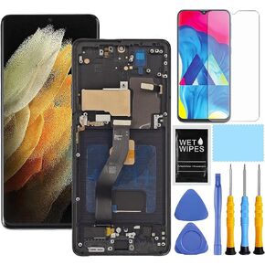 AMOLED for Samsung Galaxy S21 Ultra 5G Screen Replacement with Frame for Samsung S21 Ultra Screen Replacement SM-G998u G998a G998w LCD Touch Display digitizer with Repair Tools 6.8 inch Black