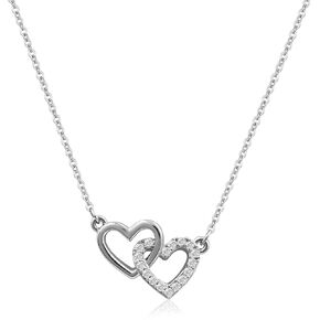Tiny Double Heart Necklace Small Sterling Silver Cubic Zirconia Cute Dainty Love Pendant Heart Necklace for Women