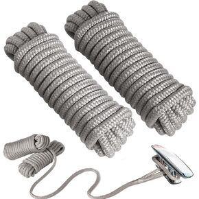 1/2" X 25' Double Braided Nylon Dock Lines with 12" Spliced Eye Gray - 2 Pack