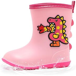 B.Duck Kids Rubber Rain Boots Toddler Shoes Cute Cartoon Dinosaur Waterproof Boots for Boys Girls