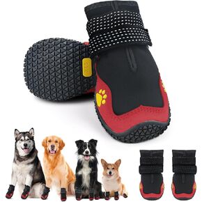 4PCS Anti Slip Dog Boots, Dog Shoes for Small Medium Dog, Waterproof Paw Protectors for Summer Hot Pavement Winter Snow Hiking, Breathable Elastic Dog Booties for Hardfloors, Gray (Size 6, width 2.6")