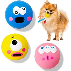 Latex Squeaky Dog Toy for Small Dogs, [3 Pack] Soft Puppy Toys Emoji Dog Squeaky Balls, Chew Fetch Throw Ball for Medium Dogs Interactive Play