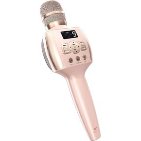 MEINIAO Karaoke Microphone with Digital Screen, Handheld Portable Bluetooth Microphone for Party, Karaoke, Music, & Recording All iOS Android Pc A2(Pink)