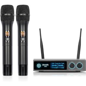 Zenolix Pro Wireless Microphone System Dual Wireless Mics, 2 Handheld Dynamic Microphones, Adjustable UHF Channels, Auto Scan, Microphone for Singing, Karaoke (UM02)