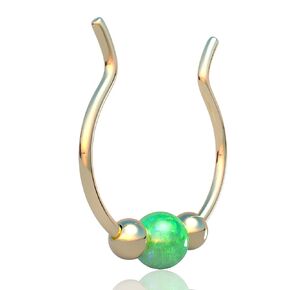 Dainty Clip on Septum Piercing - Handmade 14k Gold 20 Gauge Fake Septum Hoop - Hypoallergenic Hammered Gold Faux Septum With 3mm Blue Opal
