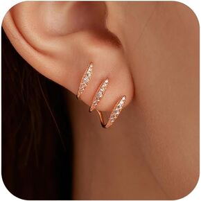 LOVECOM 14K Gold Plated Half Hoop Earrings Trendy Sterling Silver Claw Earrings Dainty CZ Wrap Cuff Earrings Triple Piercings Illusion Stud Earrings Jewelry Mother's Day Gifts for Mom Girls