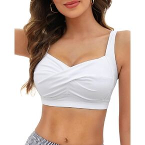 VividHarbor Women's Twist Front Bikini Top V Neck Full Coverage Padded Swimsuit Bathing Suit Tops Only
