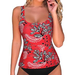 Hilor Women's Underwire Tankini Tops Tummy Control Bathing Suit Top Swimsuit Modest Swim Tank Top Only