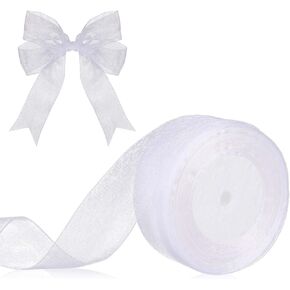 Organza Ribbon White Ribbon Sheer 1.5inch Chiffon Ribbon 50 Yards Tulle Ribbon Gift Wrapping Ribbon Crafts Flower Bouquet Ribbons for Wedding Decoration Crafts Party Wreaths Wrap (White) in Saudi Arabia