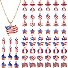 noverlife 72pcs 12 أنماط سحر العلم الأمريكي، سحر المينا نجمة العلم الوطني الأمريكي، يوم الاستقلال صنع المجوهرات المعلقات 4th من يوليو العلم استرخى سحر معدني لأقراط قلادة سوار DIY