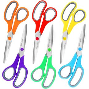 Scissors, Hnncugty 8" Scissors All Purpose Bulk Set of 6-Pack, Sharp Shears for Office School Supplies Student Teacher Classroom Desk Home Art Craft Sewing Fabric, Comfort Grip, Right/Left Handed