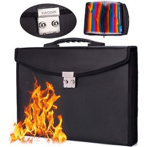 Fireproof Waterproof Document Bag 24 Pockets Expanding File Folder/Accordian File Organizer with Expandable Cover/Portable Lock Code A4 Letter Size File Box,Colored Paper Document Receipt Organizer