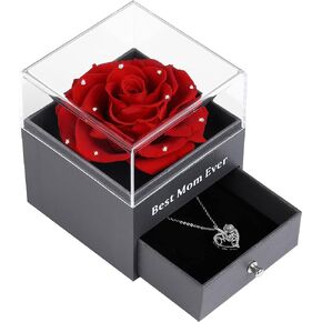 Ocosy Preserved Real Rose with Mom Silver-Tone Necklace Love You in 100 Languages Gifts for Mom Women Her Wife Girlfriend Birthday/Valentines Day/Christmas Mothers Day Gifts