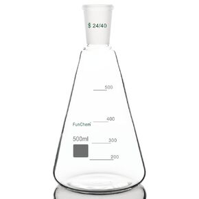 FunChem 24/40 Glass Erlenmeyer Flask, Borosilicate Glass Graduated Laboratory Flask with 24/40 Standard Taper Outer Joint, 500 ml