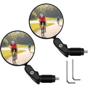 2 Pcs Bike Mirror, HD Convex Bike Rear View Mirror, 360˚ Rotatable Bar End Bicycle Mirrors for Handlebars, Adjustable Bicycle Rear View Handlebar Mirror for Mountain Road Adult Bike Cycling