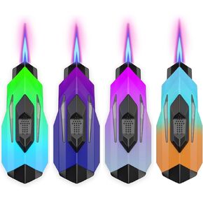 Torch Lighter, 4 Pack Jet Flame Butane Lighters, Adjustable Flame Windproof Lighter, Cool Lighters Refillable Butane for Candle, Gifts, Indoor, Outdoor(Without Butane Gas)
