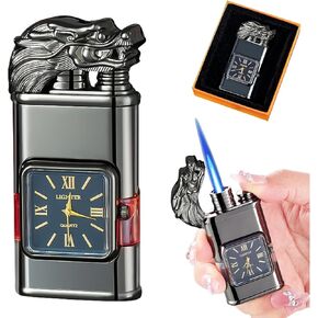 Windproof Lighter Vintage Watch Bezel Jet Flame Torch,Jet Torch Butane Lighter Dragon Head-Shaped Design(Butane Not Included) (Box)