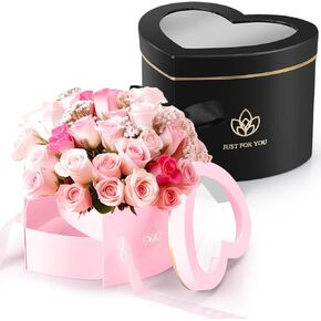 Outus 2 Pcs Heart Shaped Flower Box Mother's Day Gift Box Double Layers Rotating Floral Box with Lid for Gift Flower Arrangement Packaging Graduation Birthday, 9 x 8 x 6.5 Inch(White, Pink)