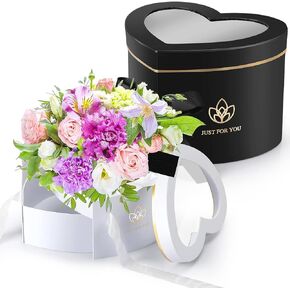 Outus 2 Pcs Heart Shaped Flower Box Mother's Day Gift Box Double Layers Rotating Floral Box with Lid for Gift Flower Arrangement Packaging Graduation Birthday, 9 x 8 x 6.5 Inch(White, Pink)