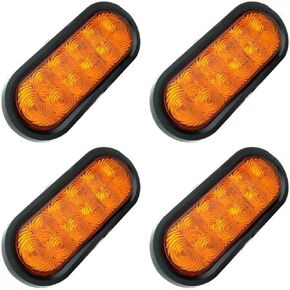 4 قطع 6 بوصات مصابيح خلفية LED للمقطورة كهرمانية بيضاوية [معتمدة من DOT] [حلقة معدنية وقابس متضمن] [IP67 مقاومة للماء] أضواء مقطورة انعطاف للشاحنات RV