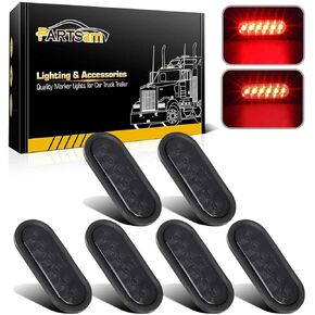 Partsam 6 Inch Oval Red Led Trailer Tail Lights Smoked Sealed Grommet Mount Stop Turn Tail Brake Marker Lights for Trailer Truck RV Grommet and Plugs Included Waterproof 12V (Pack of 6)