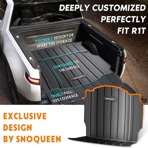 سجادة سرير الشاحنة SNOQUEEN Premium 5D TPV مصممة لRivian R1T، تغطية كاملة قابلة للطي في جميع الأحوال الجوية لشاحنة السرير وبطانة حماية البضائع in Kuwait