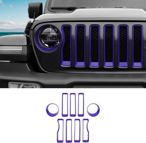 SQQP Mesh Grille Grill Insert+Headlight Turn Light Cover Trim Compatible with 2018-2023 Jeep Wrangler JL JLU (Purple) in Saudi Arabia