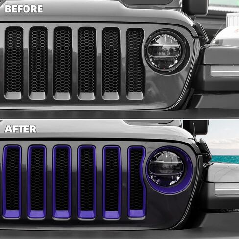 SQQP Mesh Grille Grill Insert+Headlight Turn Light Cover Trim Compatible with 2018-2023 Jeep Wrangler JL JLU (Purple) in Saudi Arabia