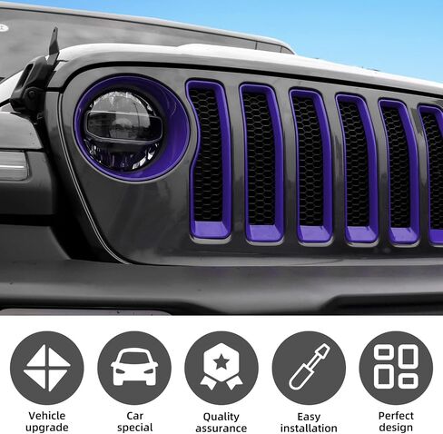 SQQP Mesh Grille Grill Insert+Headlight Turn Light Cover Trim Compatible with 2018-2023 Jeep Wrangler JL JLU (Purple) in Saudi Arabia