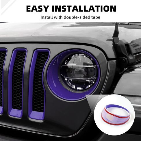 SQQP Mesh Grille Grill Insert+Headlight Turn Light Cover Trim Compatible with 2018-2023 Jeep Wrangler JL JLU (Purple) in Saudi Arabia