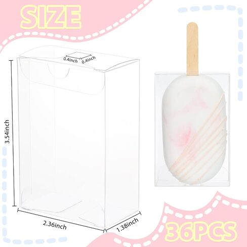 Moretoes 36pcs Clear Cakesicle Boxes, 3.5x2.4x1.4 Inches Rice Krispies Treats Boxes, Clear Boxes Individually Wrapped with Hole, Cake Pop Macaron Boxes in Saudi Arabia