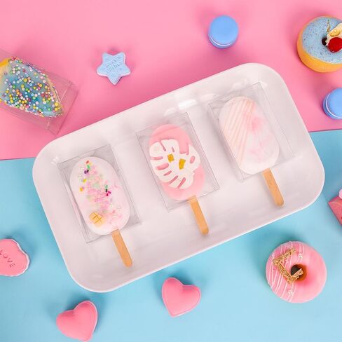 Moretoes 36pcs Clear Cakesicle Boxes, 3.5x2.4x1.4 Inches Rice Krispies Treats Boxes, Clear Boxes Individually Wrapped with Hole, Cake Pop Macaron Boxes in Saudi Arabia