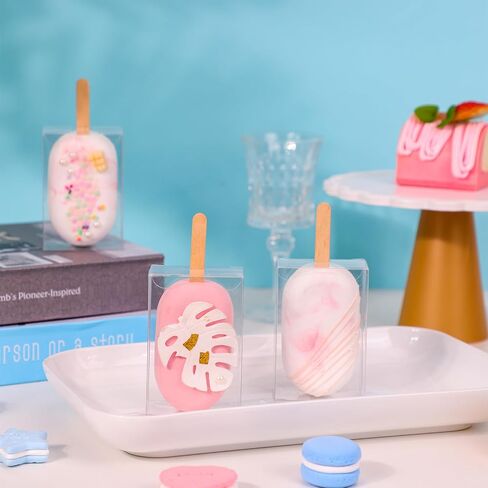 Moretoes 36pcs Clear Cakesicle Boxes, 3.5x2.4x1.4 Inches Rice Krispies Treats Boxes, Clear Boxes Individually Wrapped with Hole, Cake Pop Macaron Boxes in Saudi Arabia
