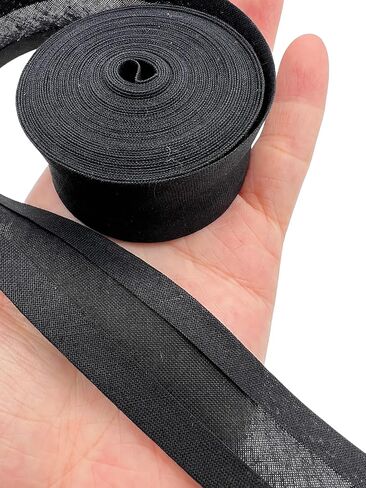 PEPPERLONELY 30 Yards 25mm (1 Inch) 100% Cotton Single Fold Bias Type Bias Binding for Sewing and Hemming Ribbon - Black in Saudi Arabia