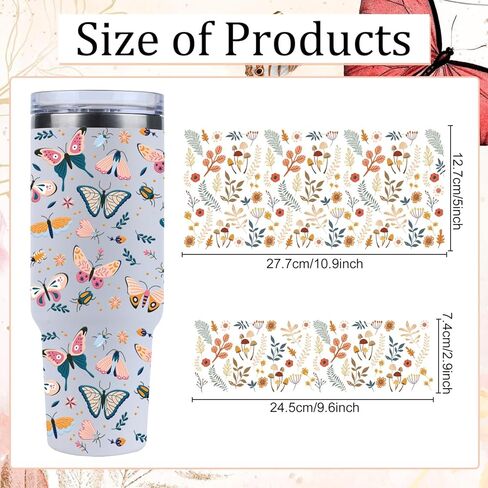 UV DTF Cup Wrap - 3 Set Flower UV DTF Cup Wraps for 40 oz Tumbler Butterfly Uvdtf Cup Wraps Plant Personalized Waterproof UV DTF Wraps for Glass Cups Wood Crafts in Kuwait