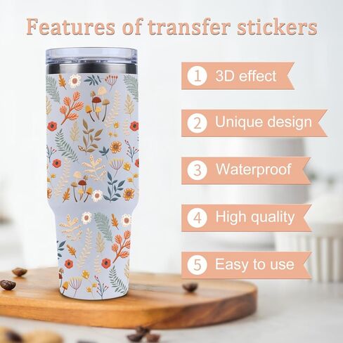 UV DTF Cup Wrap - 3 Set Flower UV DTF Cup Wraps for 40 oz Tumbler Butterfly Uvdtf Cup Wraps Plant Personalized Waterproof UV DTF Wraps for Glass Cups Wood Crafts in Kuwait