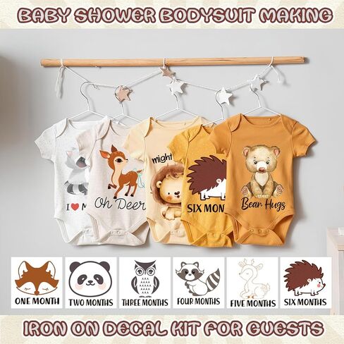 Teling 36 Pcs Iron on Decals Baby Shower Games Iron on Transfers Stickers Patches Baby Bodysuit Making Bibs Decorating Kit Funny Patch Maker for Gender Reveal T Shirt (Safari Animal) in Saudi Arabia